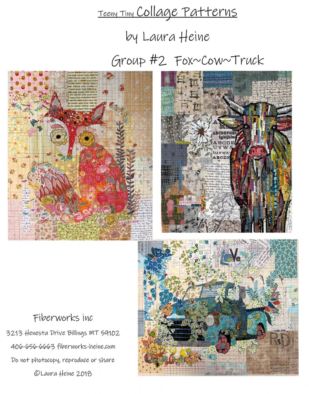 Teeny Tiny Collage PATTERN Group #2 Fox, Truck, Cow by Laura Heine